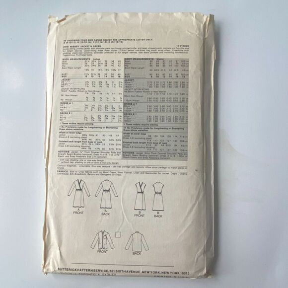 Butterick 3416 Pattern Dress Jacket Miss 12 80s Vintage Business Sleek Loose - Picture 4 of 6
